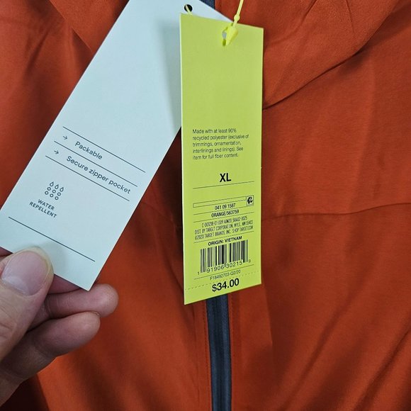 All In Motion Men Jacket Size XL Lightweight Water Repellent Rust/Orange Hooded - Picture 9 of 11